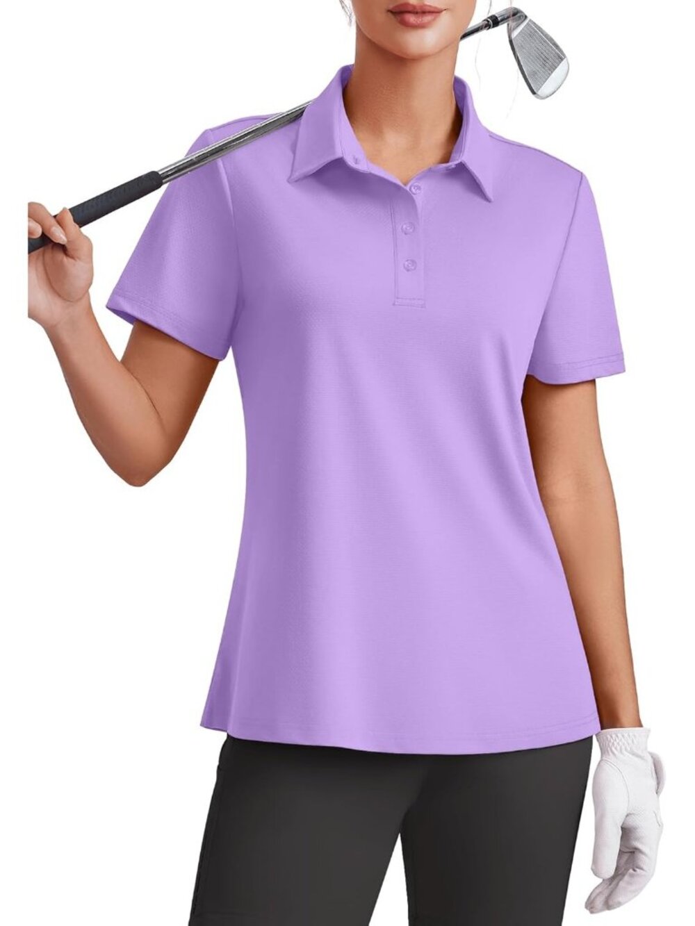 Womens  Lilac  4 Button Golf Polo UPF50+ Quick Dry Tennis Collared Relax Fit